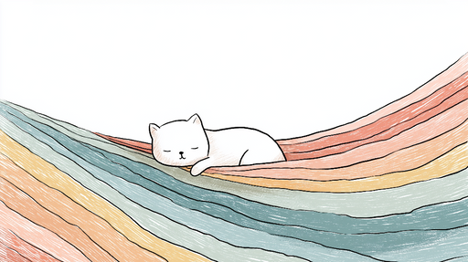 Papier peint chat endormi Un chat blanc paisible sur des vagues colorées