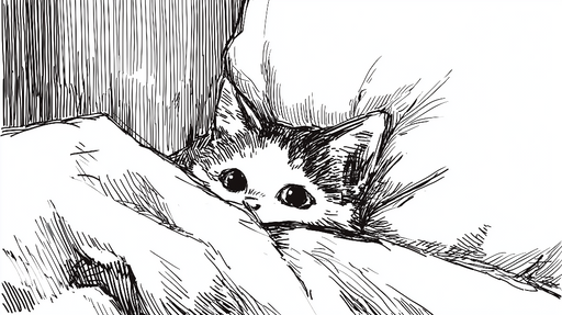 Papier peint chat mignon Illustration d'un chat caché sous une couverture