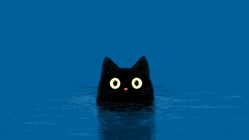Papier peint chat noir Illustration d'un chat noir émergeant de l'eau