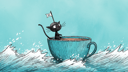 Papier peint chat pirate Chat noir aventurier naviguant sur une tasse géante