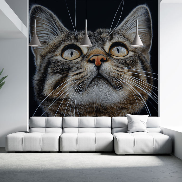 Papier peint chat | Portrait réaliste d'un chat aux yeux captivants