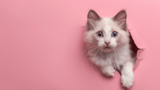 Papier peint chat ragdoll 3D sortie du mur