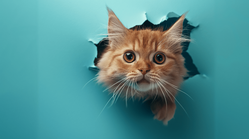 Papier peint chat roux 3D sortie du mur