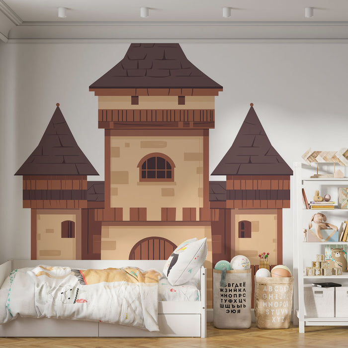 Papier peint château | Charmant château médiéval stylisé en couleurs douces