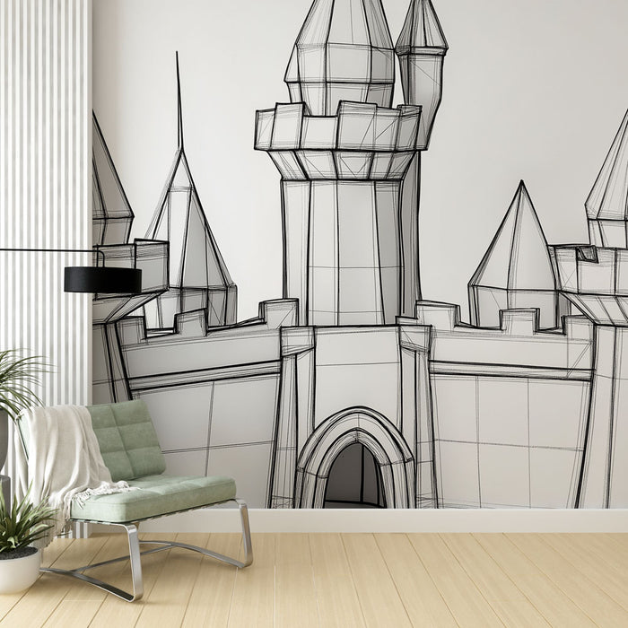 Papier peint château | Design de château en fil de fer pour une touche ludique