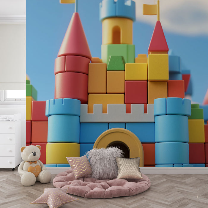 Papier peint château en blocs | Château coloré en blocs de construction