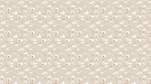 Papier peint château et nuages Motif d châteaux pastel sur fond beige