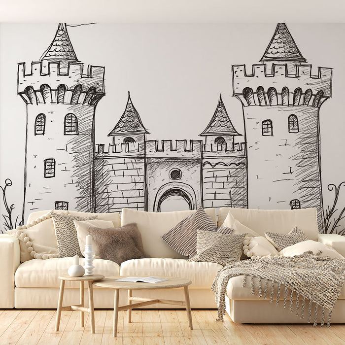 Papier peint château médiéval | Illustration stylisée d'un château avec tours