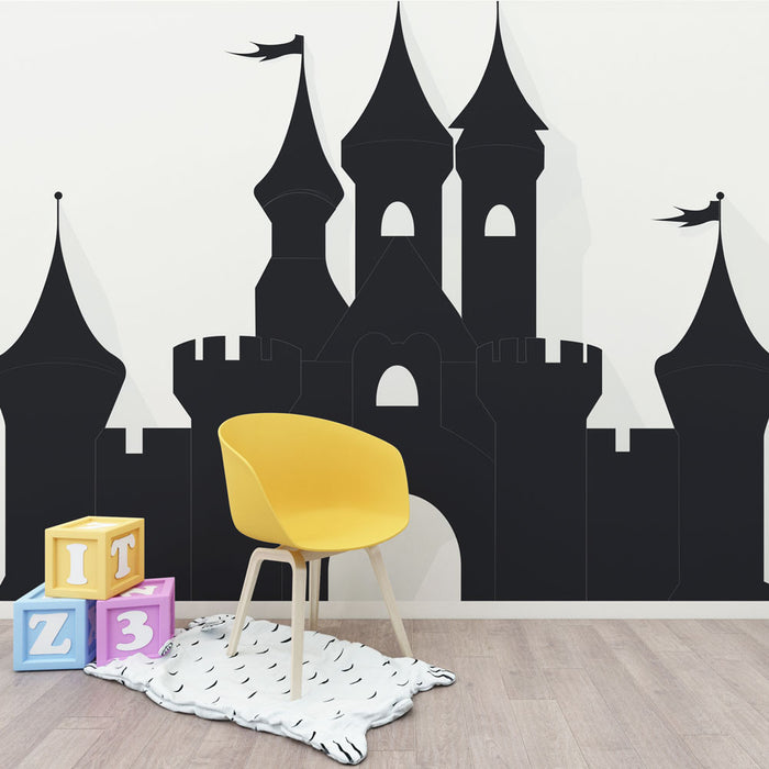 Papier peint château | Silhouette élégante d'un château médiéval en noir