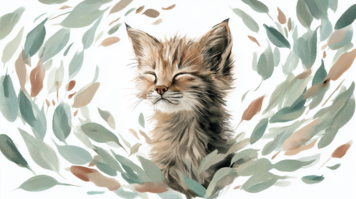 Papier peint chaton Un adorable chaton entouré de feuilles délicates