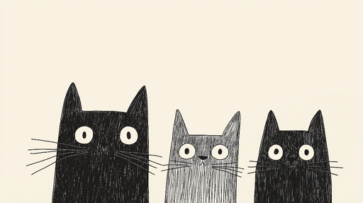 Papier peint chats amusants Trois chats au style graphique sur fond doux