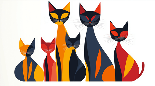 Papier peint chats colorés Une composition moderne de silhouettes de chats stylisés