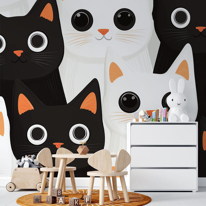Papier peint chats mignons | Un adorable motif de chats noir et blanc