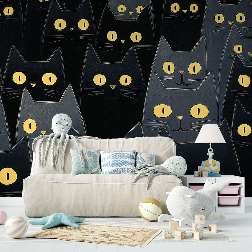 Tissu 100% Coton Motif Chats Noir Et Blanc - Largeur 150 Cm - Vendu Au Mètre - Pour Couture Enfant Et Déco - 2