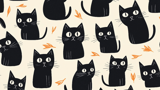 Papier peint chats noirs Motif ludique de chats minimalistes avec des feuillages