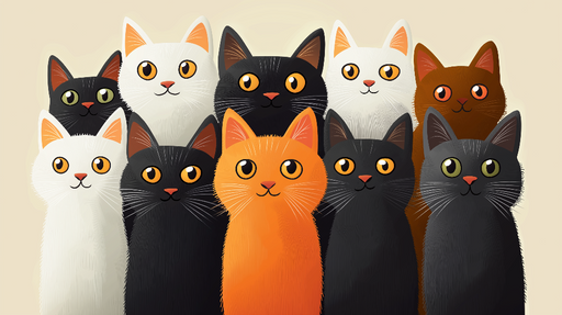 Papier peint chats Un groupe de chats de différentes couleurs aux grands yeux expressifs