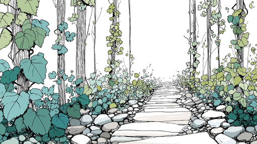 Papier peint chemin de pierres Un sentier naturel entouré de feuillage vibrant