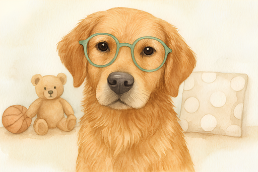Papier peint chien mignon Un adorable chiot en lunettes entouré de jouets