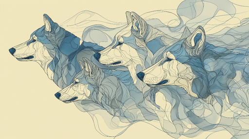 Papier peint chiens-loups Illustration artistique de têtes de chiens-loups dans des tons bleus