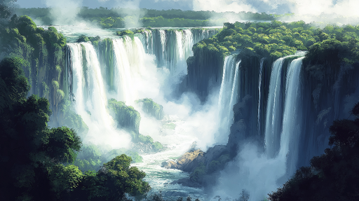 Papier peint chute d'eau Cascade majestueuse entourée de verdure