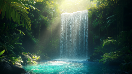 Papier peint chute d'eau Cascade spectaculaire dans une jungle luxuriante