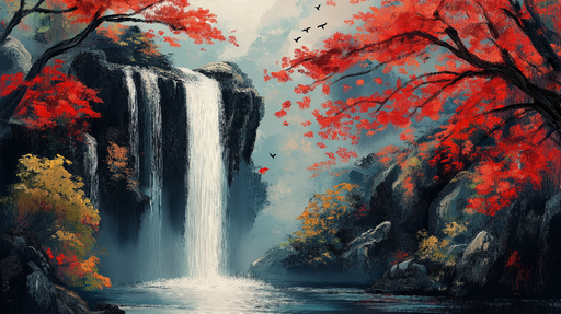 Papier peint chute d'eau Paysage apaisant avec cascade et feuillage automnal
