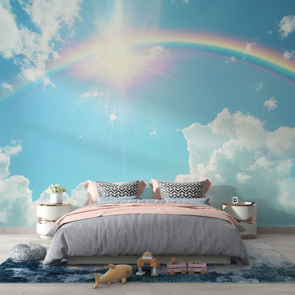 Papier peint ciel | Arc en ciel et quelques nuages — LePapierPeint