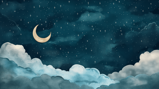 Papier peint ciel étoilé Croissant de lune étoiles et nuages