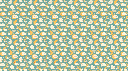 Papier peint ciel étoilé Motifs de lunes et nuages souriants sur fond turquoise