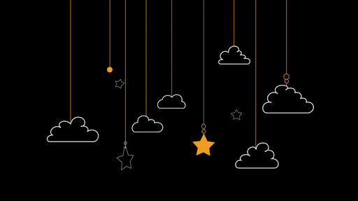 Papier peint ciel étoilé Nuages blancs et étoiles suspendues sur fond noir