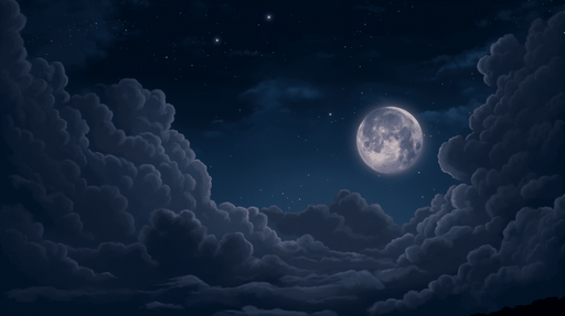 Papier peint ciel étoilé Pleine lune et nuages
