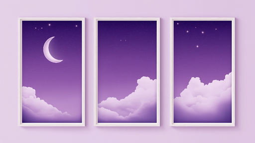 Papier peint ciel nocturne Douces nuances de violet avec lune et nuages