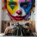 Papier peint artistique visage de clown coloré avec éclaboussures pour décoration murale moderne
