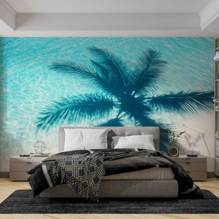 Papier peint cocotier | Ombre d'un cocotier sur l'eau turquoise