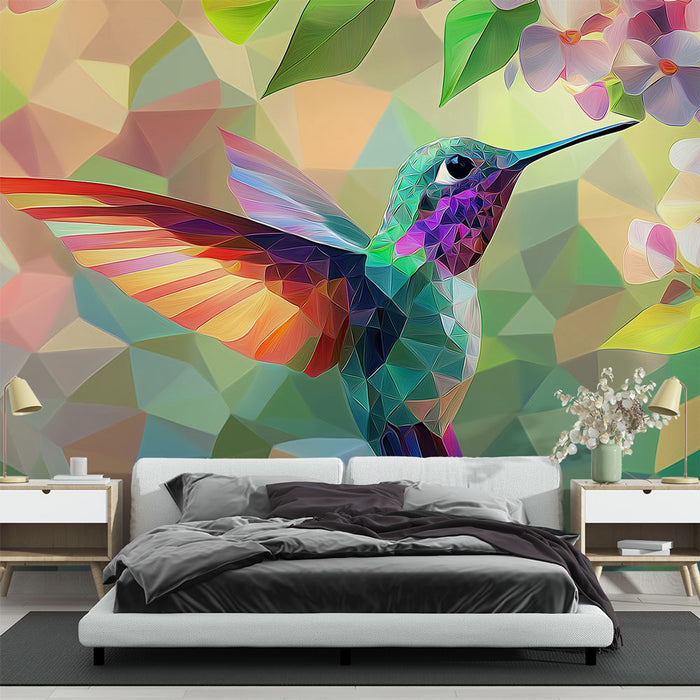Papier peint colibri coloré avec fleurs délicates pour chambre moderne