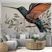 Papier peint colibri coloré sur fond floral élégant pour salon moderne