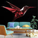 Papier peint colibri rouge en cristal avec design géométrique moderne pour salon élégant