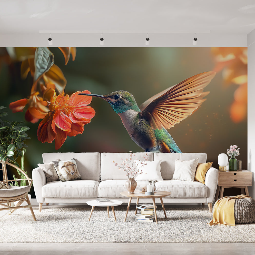 Papier Peint Panoramique Autocollant 3D – Colibri Et Fleurs – Modèle 438NAN – Neuf