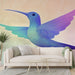Papier peint colibri design coloré avec oiseau en vol sur fond pastel pour salon moderne