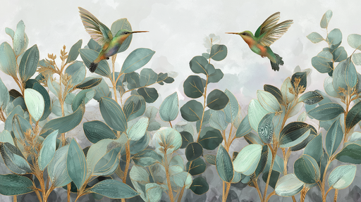 Papier peint colibri et feuillage Motifs floraux délicats avec oiseaux colorés