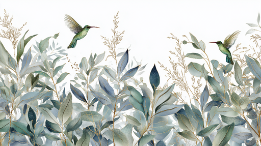 Papier peint colibri et feuillage Présence délicate de colibris entourés de feuillage luxuriant