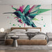 Papier peint colibri avec illustration géométrique colorée pour chambre moderne
