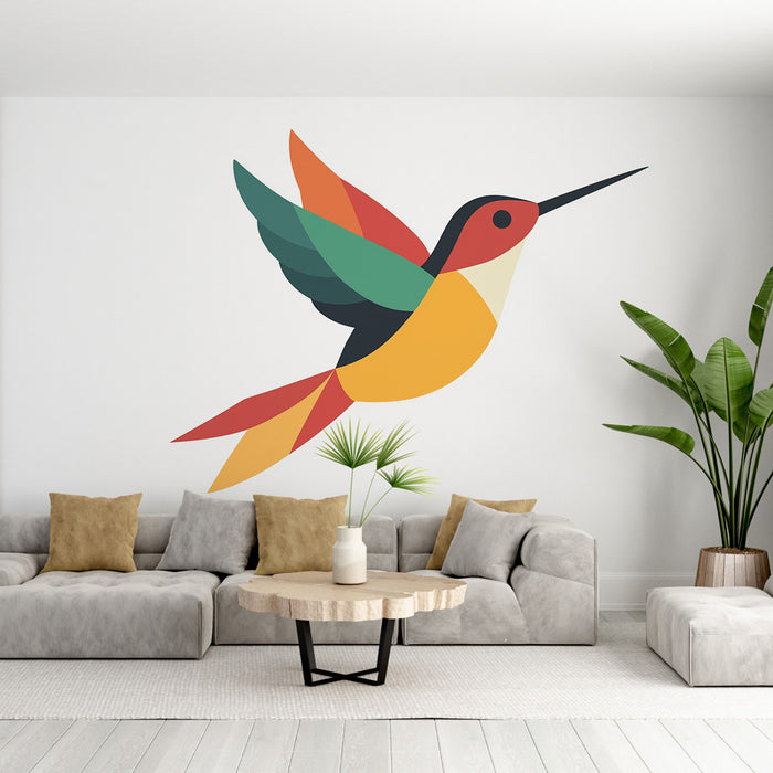 Papier peint colibri coloré avec motif stylisé pour salon moderne