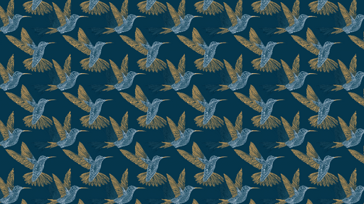 Papier peint colibri Motif de colibris en vol sur fond bleu nuit