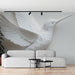 Papier peint colibri blanc en relief stylisé et élégant pour salon moderne