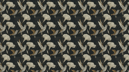 Papier peint colibris et fleurs Motif délicat de colibris sur fond sombre