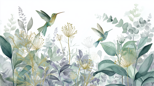 Papier peint colibris Éveil printanier avec oiseaux et feuillage délicat