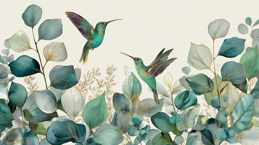 Papier peint colibris Évocation de nature avec des oiseaux et feuillage délicat