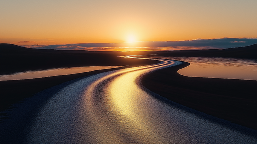 Papier peint contemplatif Rivière sinueuse au coucher de soleil doré