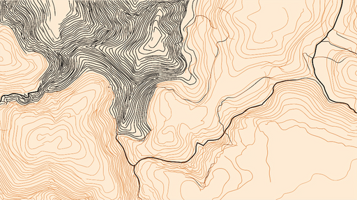 Papier peint contours géographiques Motif  de lignes topographiques en noir et orange